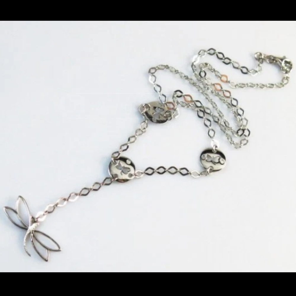 14k White Gold Dragonfly Drop Pendant Necklace